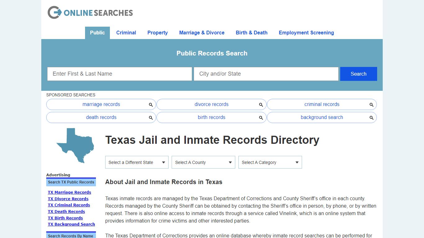 Texas Jail and Inmate Records Search Directory - OnlineSearches.com